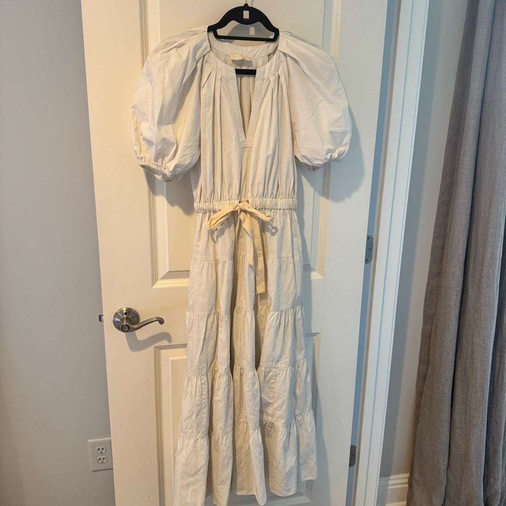 ULLA JOHNSON Off-White Ecru Olina Pleated Cotton-Poplin Midi Dress | Size 6 - Picture 4 of 11